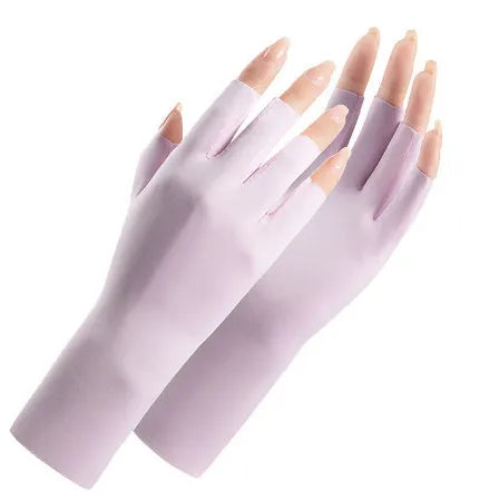 Women's thin sunscreen ice silk gloves with UPF50+ protection in multiple colour options