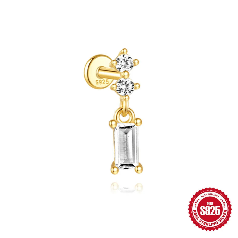 S925 sterling silver water drop earrings with flat spiral geometric design and gold plating.