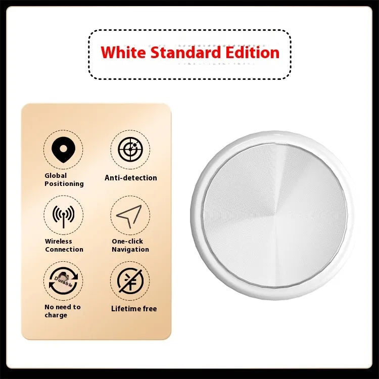 White round section Bluetooth tracker with strong magnetic suction on a metal surface, compatible with smartphones for anti-loss tracking