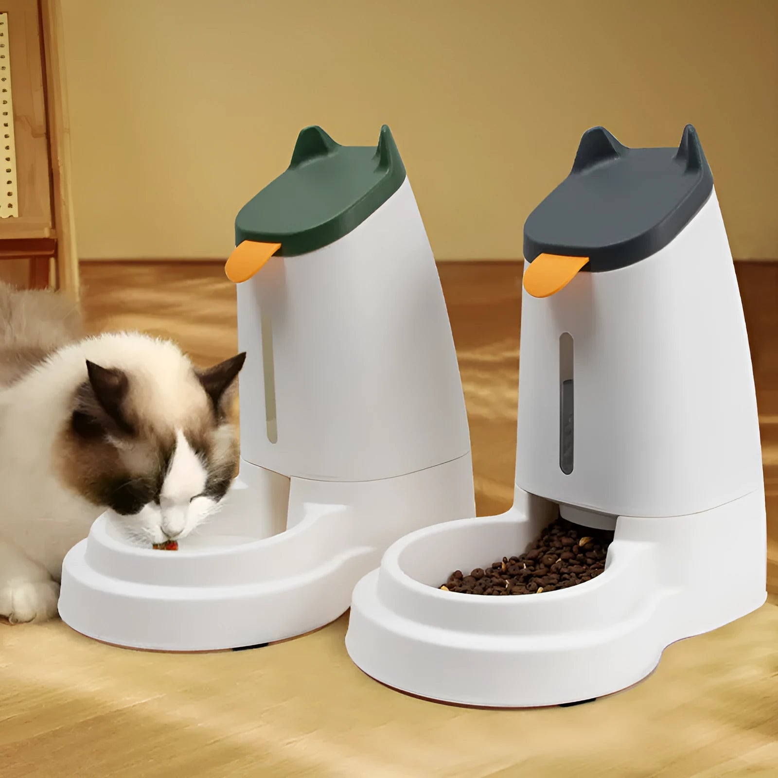 Large capacity plastic automatic pet feeder with water dispenser in grey black for cats and dogs home use