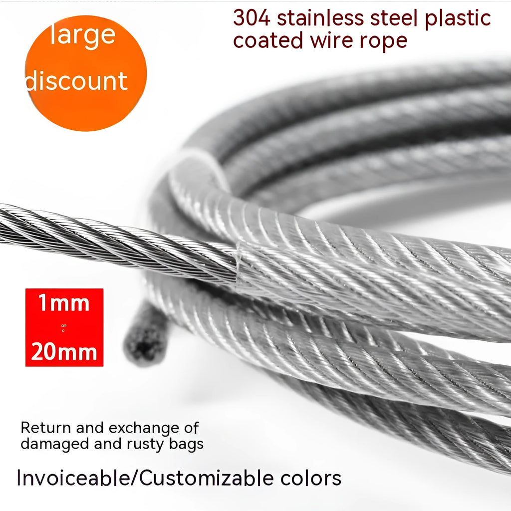 Coiled 304 stainless steel multi-strand security wire rope with coated finish