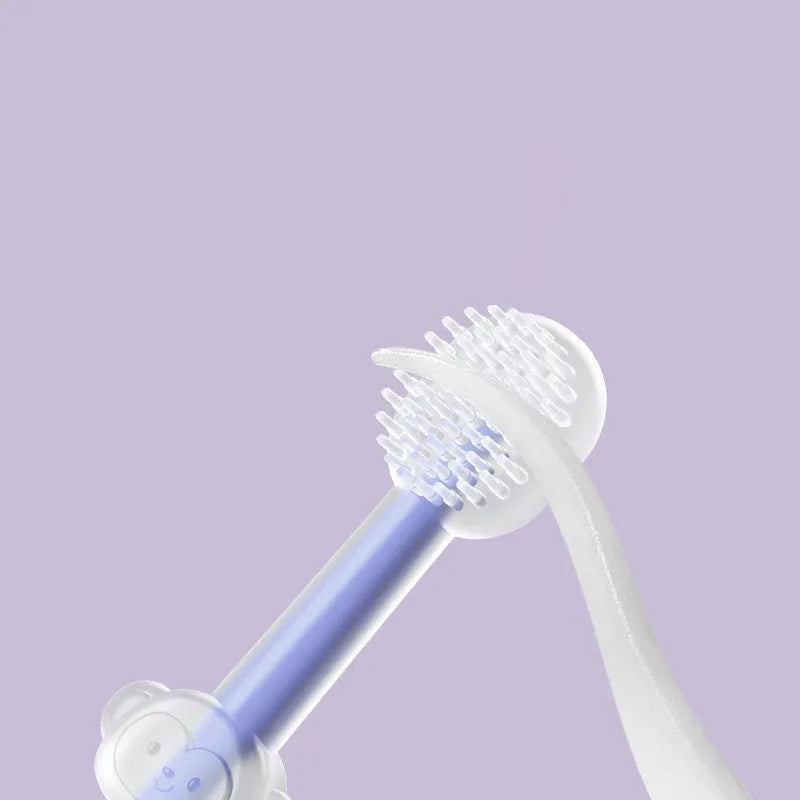 Soft silicone pet toothbrush for dogs and cats in purple, blue, and green colour options.