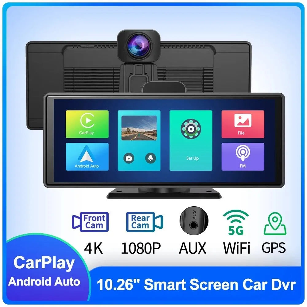 12-inch car dashboard camera with touch screen, rear camera, and charger for front and rear recording