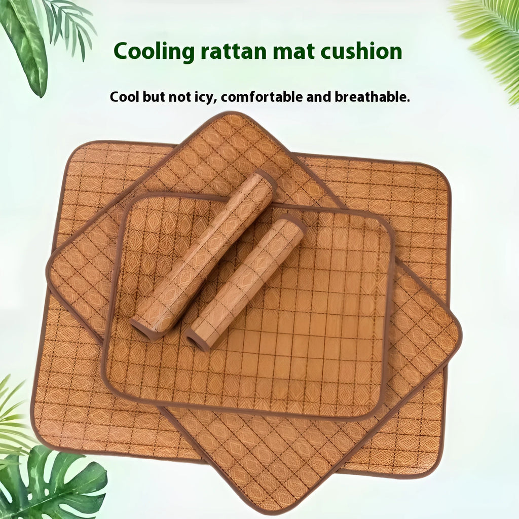Brown rattan fibre dog cooling mat shown in a large size for summer use.