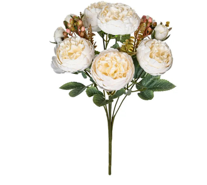 Silk artificial peony flower bouquet in multiple colour options for home decor and weddings