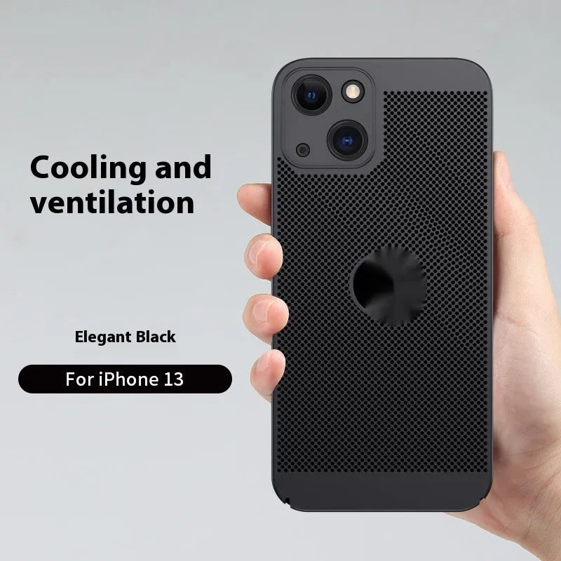 Matte solid colour heat dissipation phone case for Apple iPhone in black, PC material with full coverage