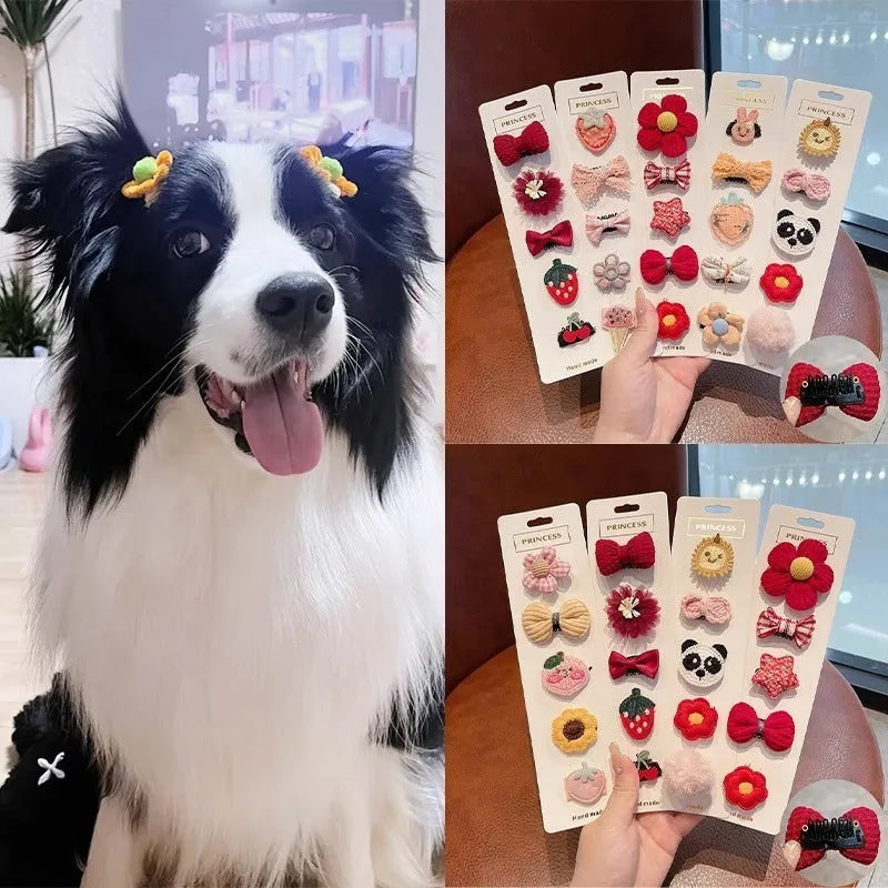 Red and pink plaid plastic cartoon mini dog hairpin sets on a light background