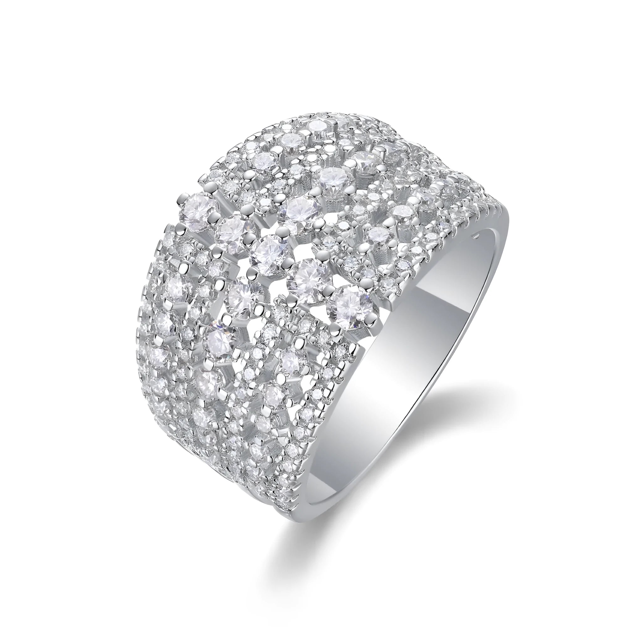 Ballet of Time moissanite wedding ring set in platinum finish with silver band and gift box
