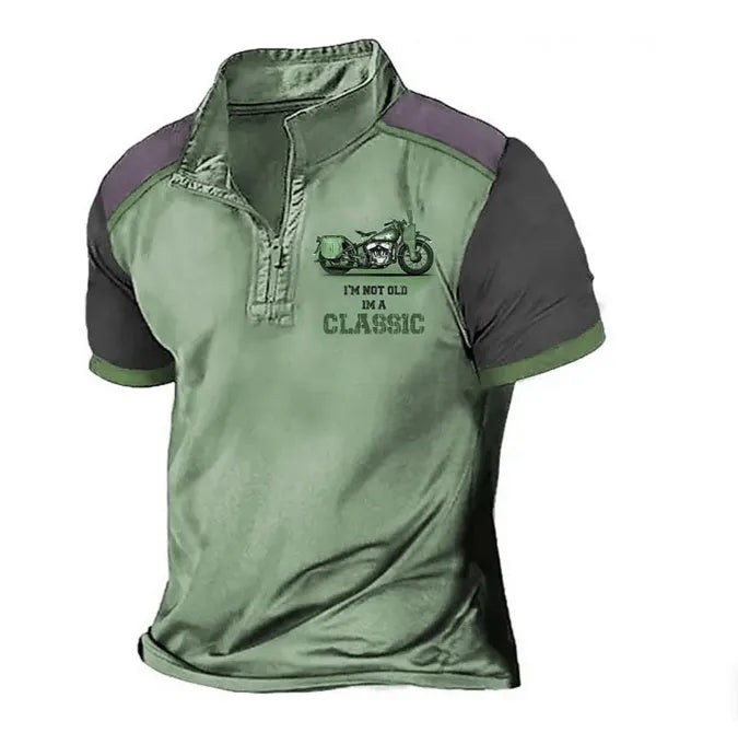 Men's 3D printed golf polo shirt in loose fit pullover style with solid colour background