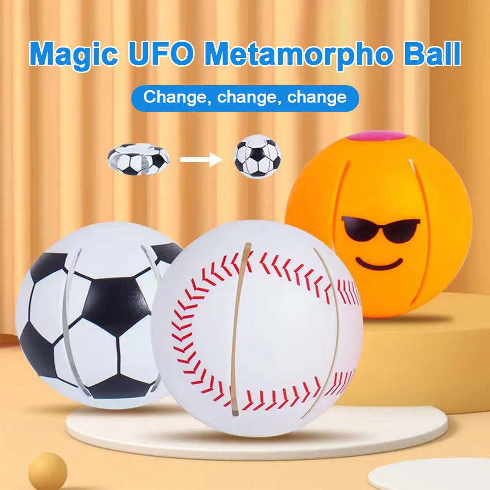 Glowing transformable dog ball toy showing ball and flying disc modes