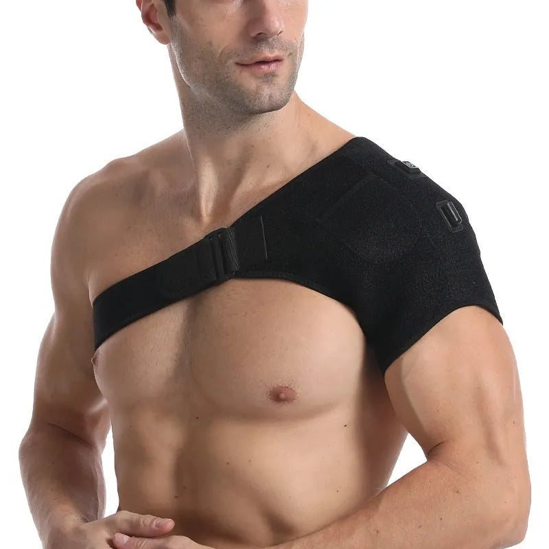 USB electric heating shoulder pad showing plug-in connection and padded shoulder design