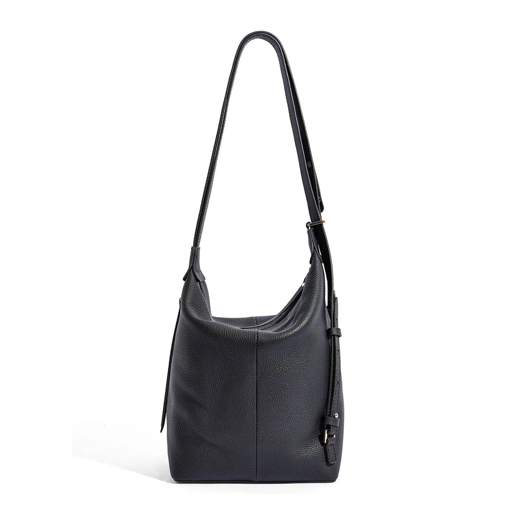 Women's first layer cowhide large-capacity bucket bag in elephant gray, genuine leather shoulder bag