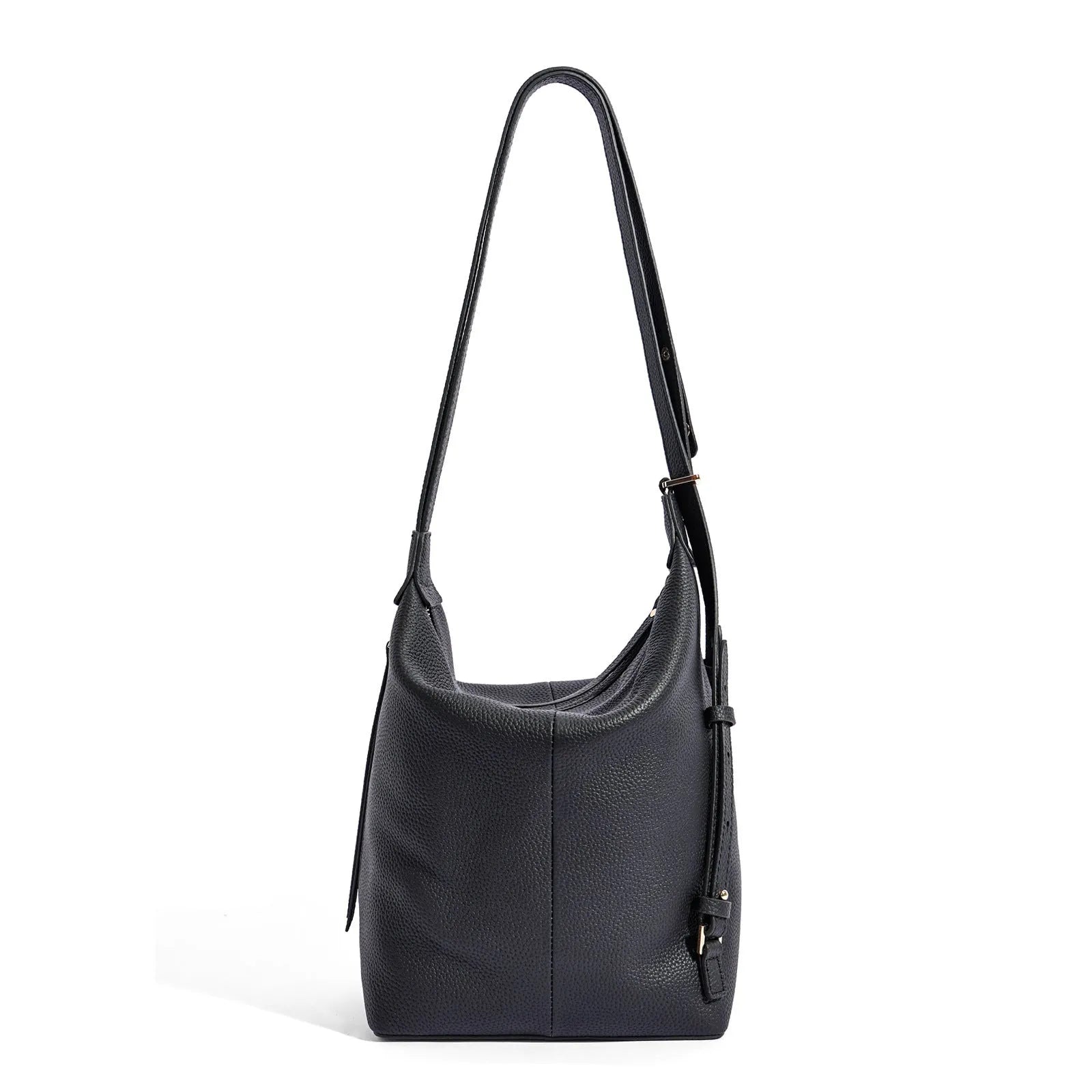 Women's first layer cowhide large-capacity bucket bag in elephant gray, genuine leather shoulder bag