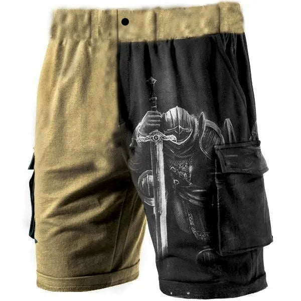 3D digital print loose trendy men's shorts in polyester cotton blend, casual summer shorts, front view