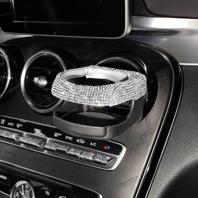 Diamond-decorated car air vent cup holder in white, colour, pink, red, blue, black or green