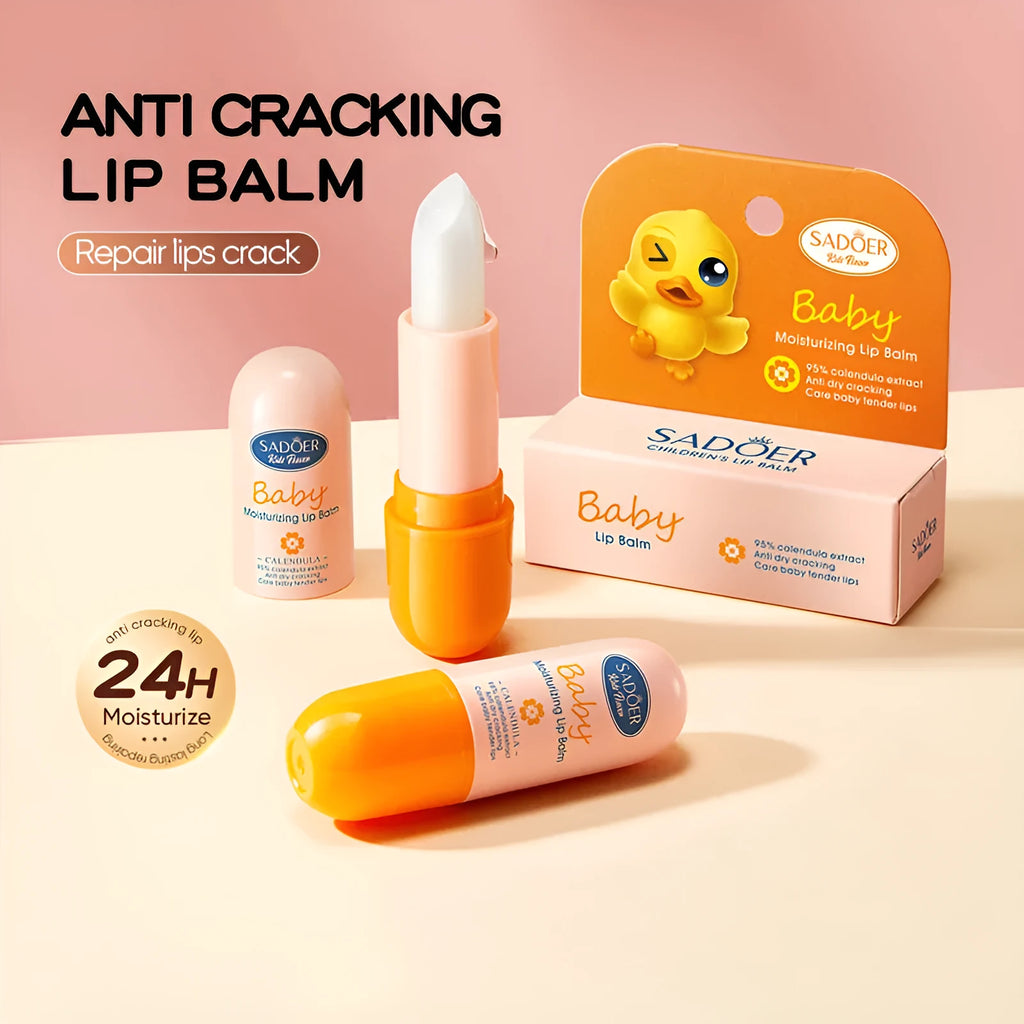 Anti-chapped moisturising lipstick stick in packaging, shown with variants like avocado and cherry blossom.