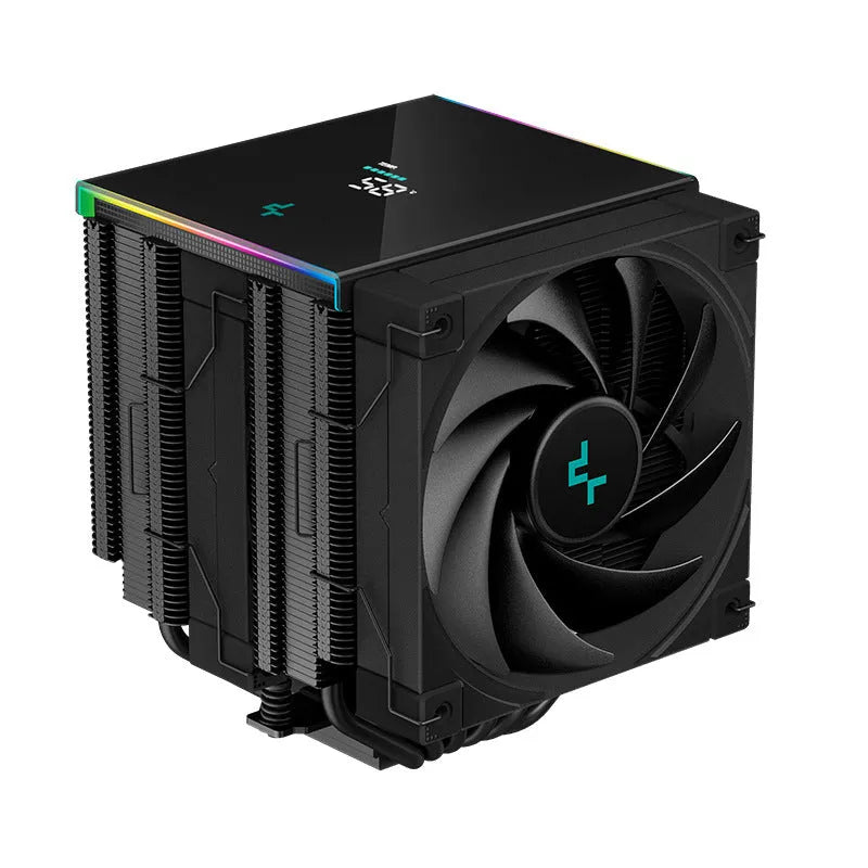 DeepCool twin tower CPU air cooler with digital display in black or white colour options