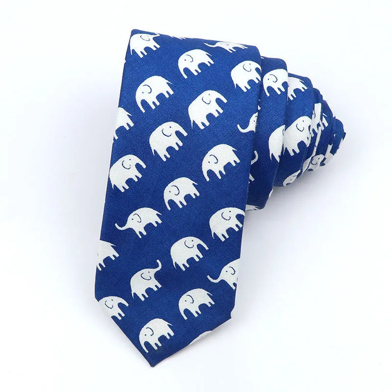 Men's narrow cotton bow tie in a cartoon print with an adjustable knot, shown in a selection of colours.