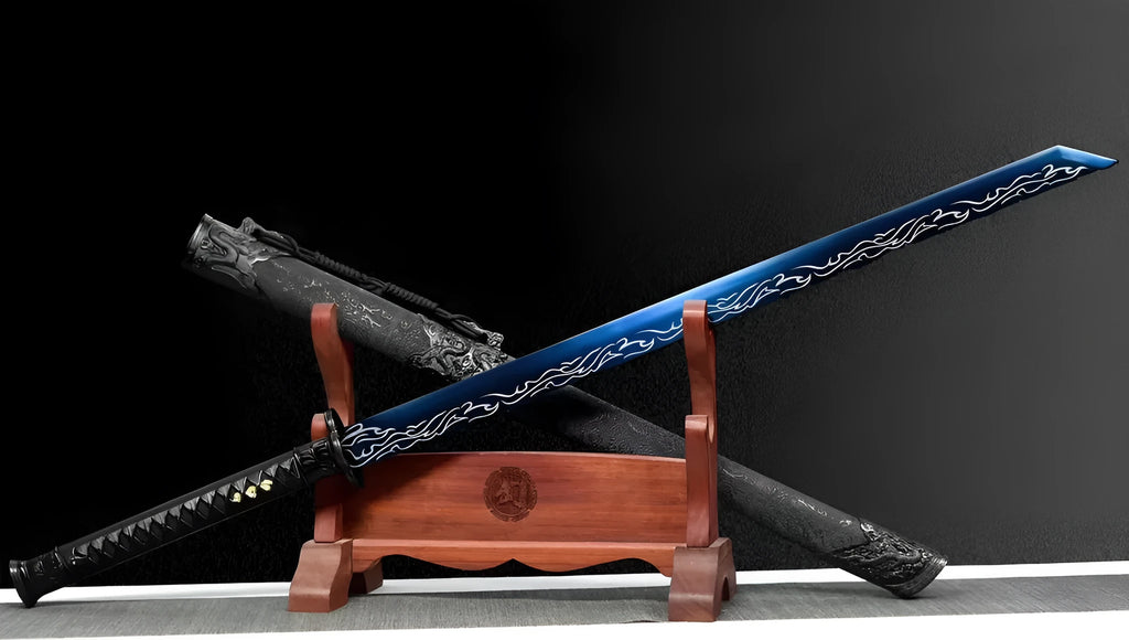 Liuying Tang Dynasty horizontal sword with 65 manganese steel blade and leather-covered wood scabbard on white background