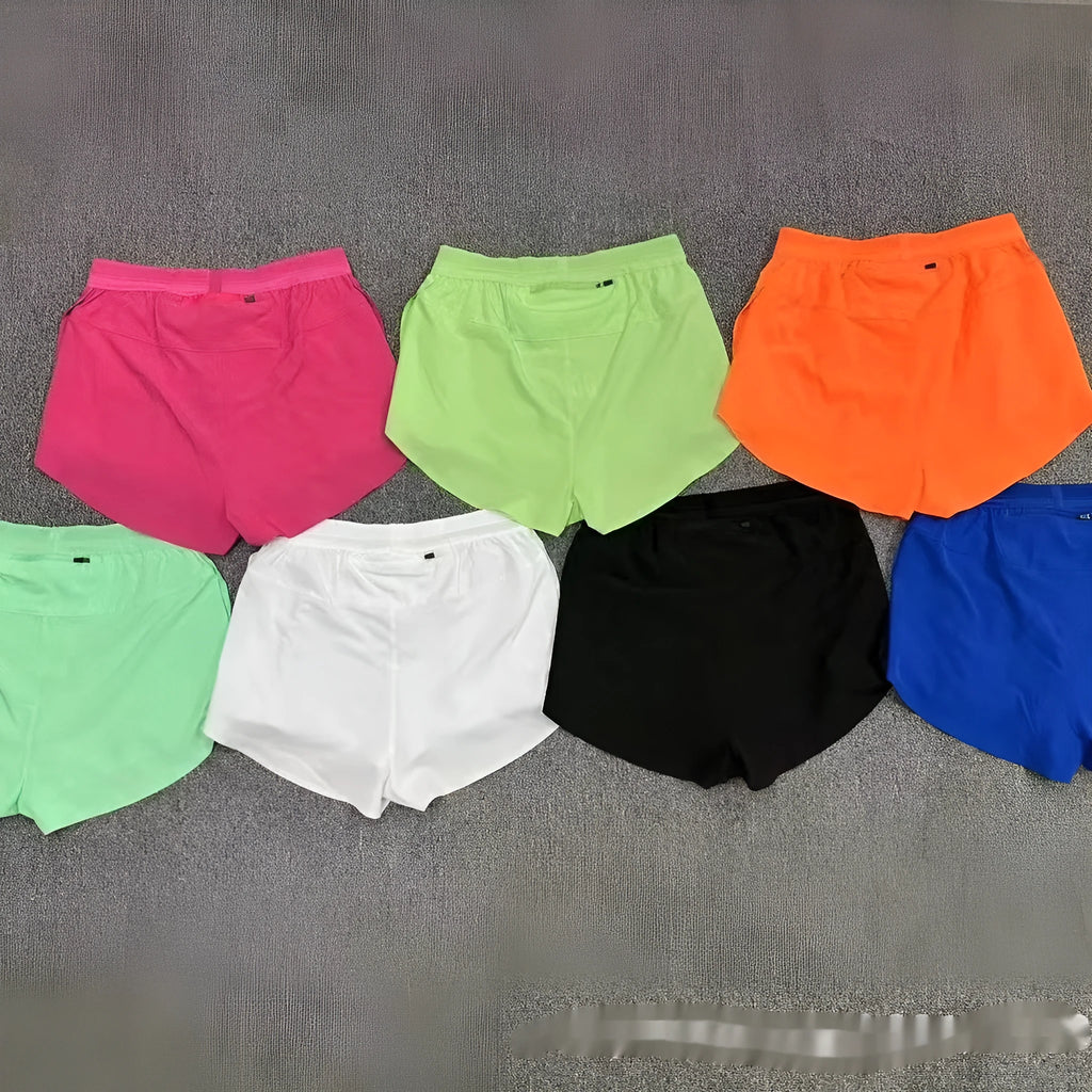 Pocket marathon running shorts with breathable lining in black, side view showing pockets and mid waist fit