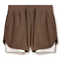 Sports casual quick-drying double-layer two-in-one running shorts with liner, polyester, beige colour, men's size M