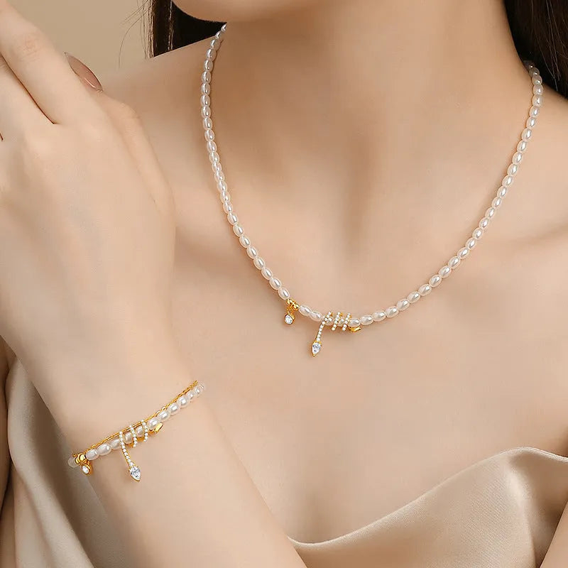 Women's snake motif beaded bracelet in 925 silver with gold or white gold colour finish.