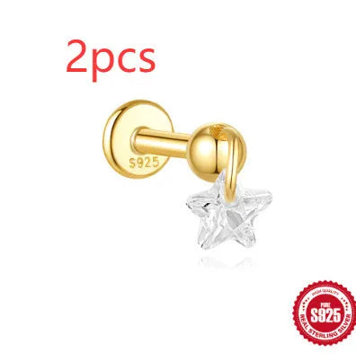 S925 sterling silver geometric star-shaped earrings with an embedded moon diamond, shown in a gold colour finish.
