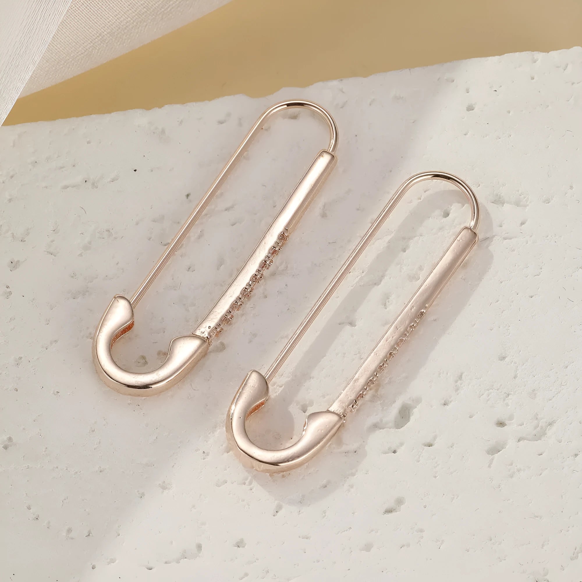 Rose gold copper pin earrings with geometric asymmetric shape and inlaid zircon for women