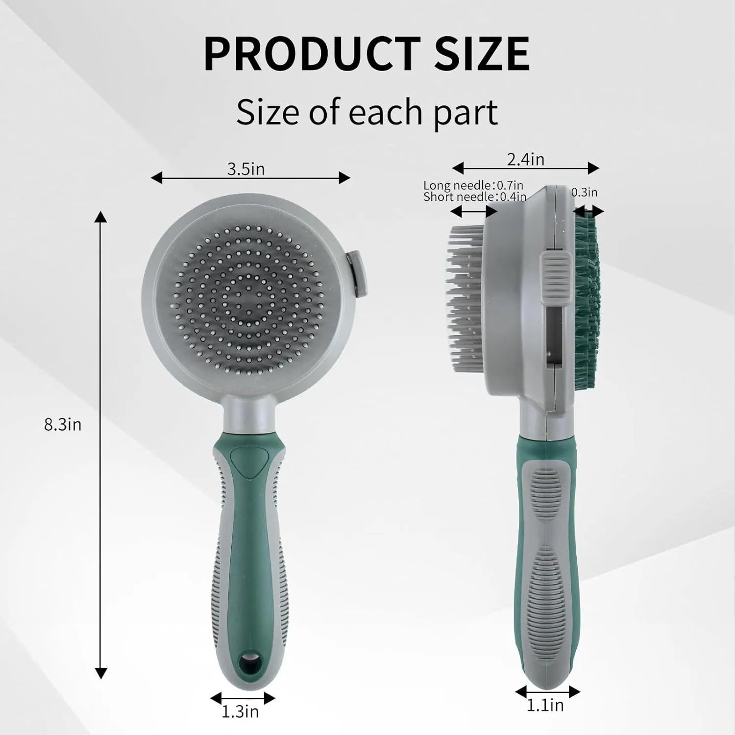 Green and pink 2-in-1 silicone pet grooming brush with retractable slicker and octopus-teethed massager