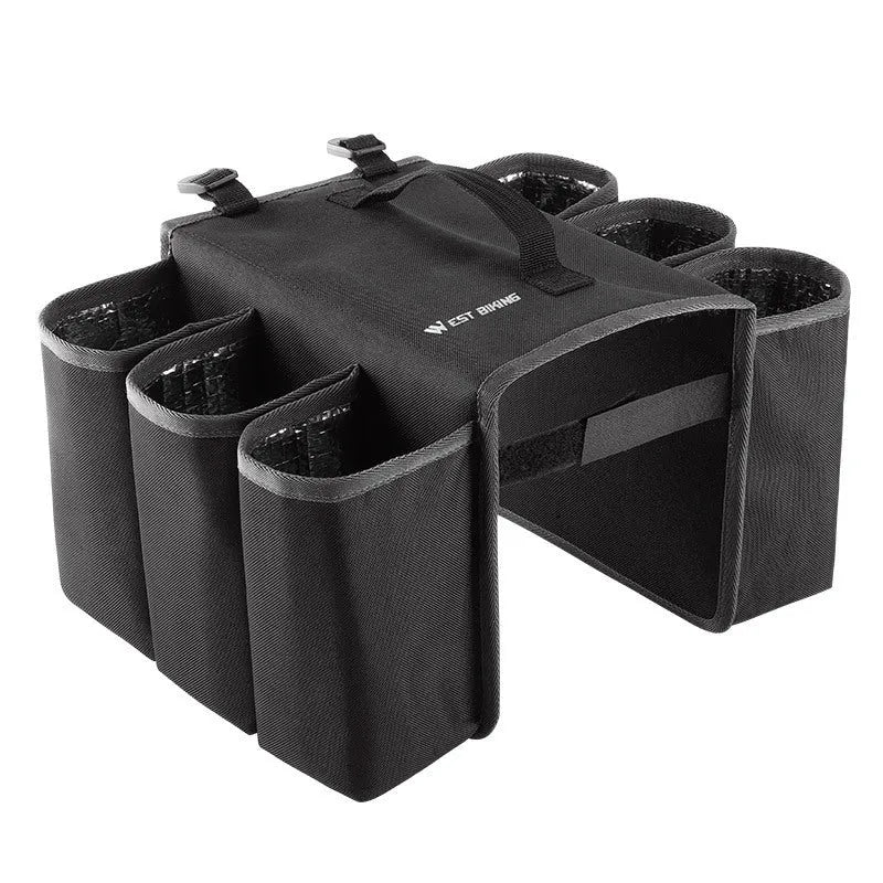 Black and blue orange bicycle double-sided drink storage bag with 2L capacity mounted on bike
