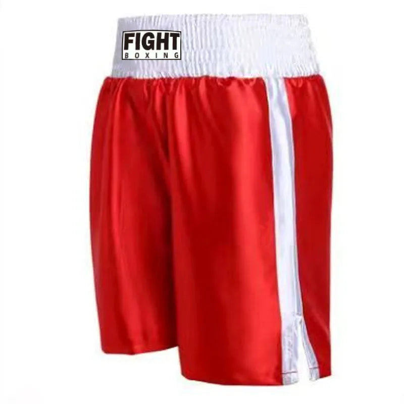 Black and white striped waist kickboxing shorts with side splits on a mannequin.