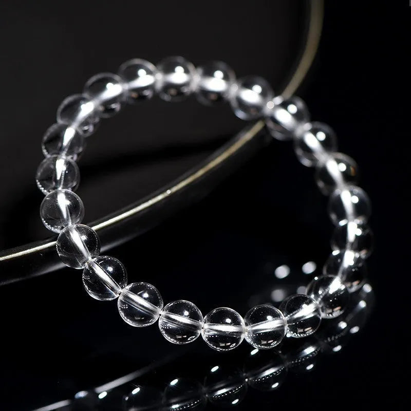 Natural Donghai old mine white crystal bracelet with round beads in a geometric single circle design.