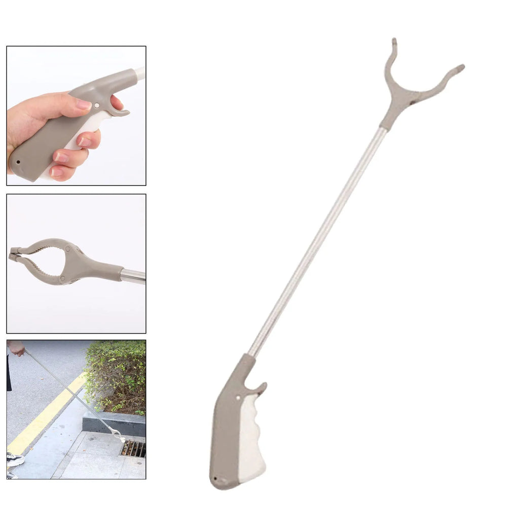 Stainless steel garbage picker tool with 40cm extended reach and push-type handle