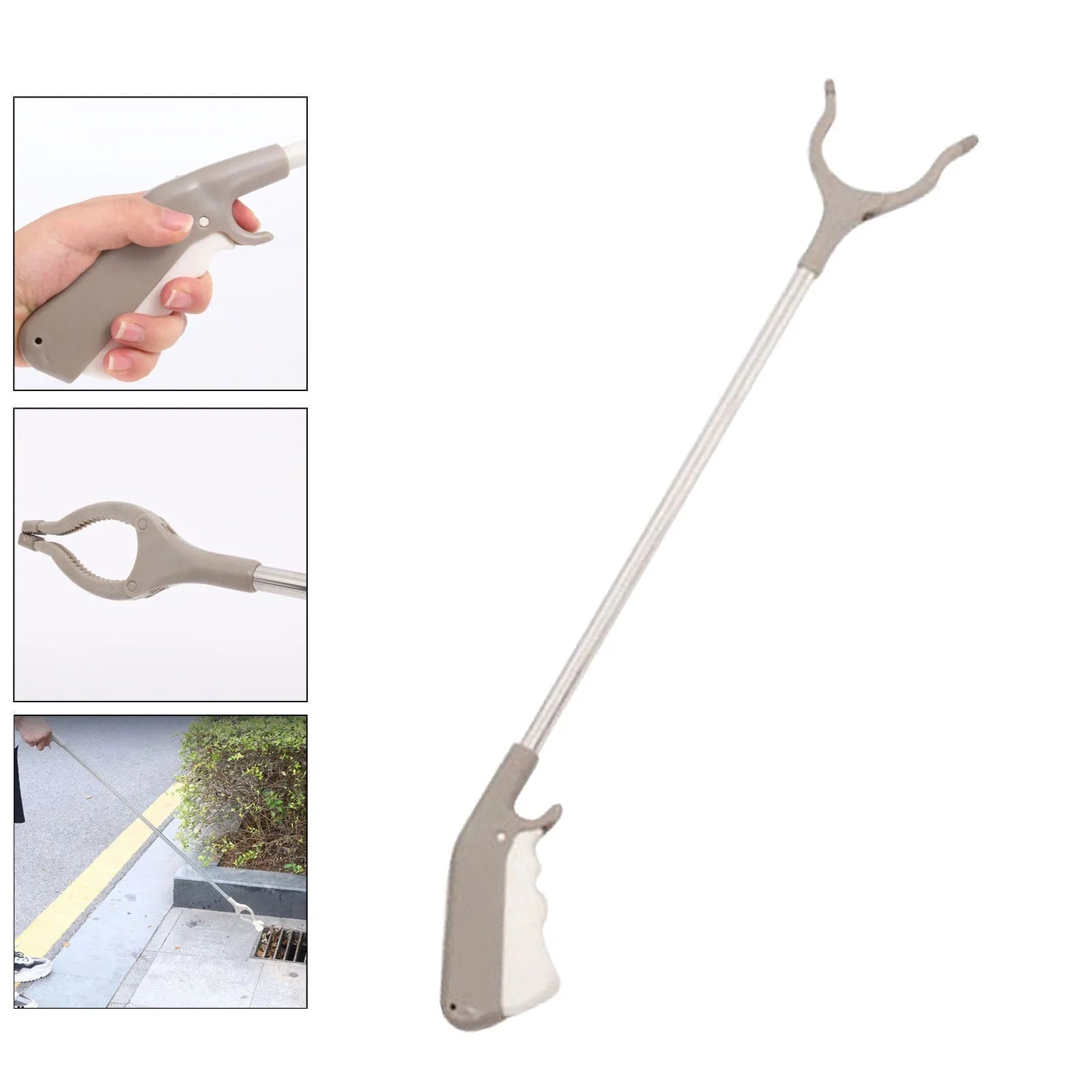 Stainless steel garbage picker tool with 40cm extended reach and push-type handle