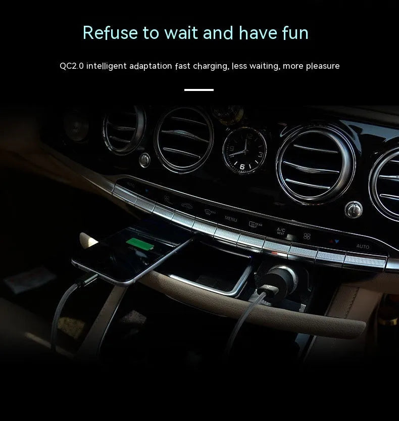 White single-port QC30 USB car charger for fast charging smartphones in vehicles.