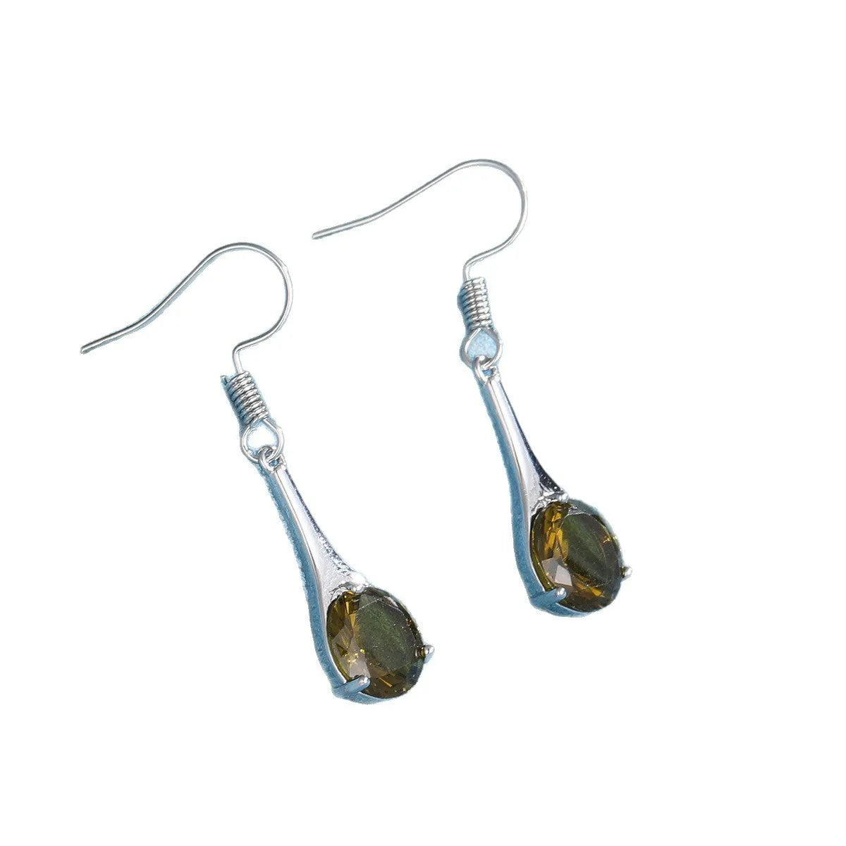 Olive green water drop shaped retro earrings with minimalist design on alloy base