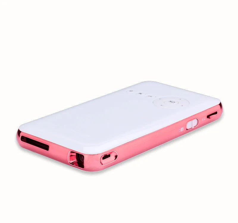 White and rose gold M6S miniature portable DLP Android projector with compact size.