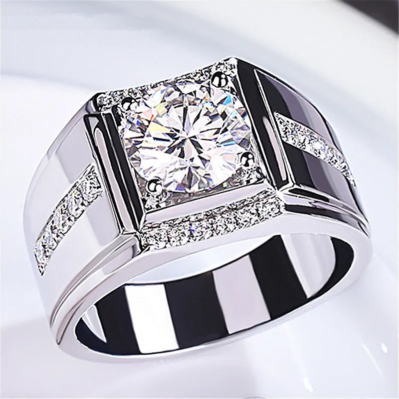 Men's geometric diamond zircon ring with adjustable open mouth design in rose gold finish