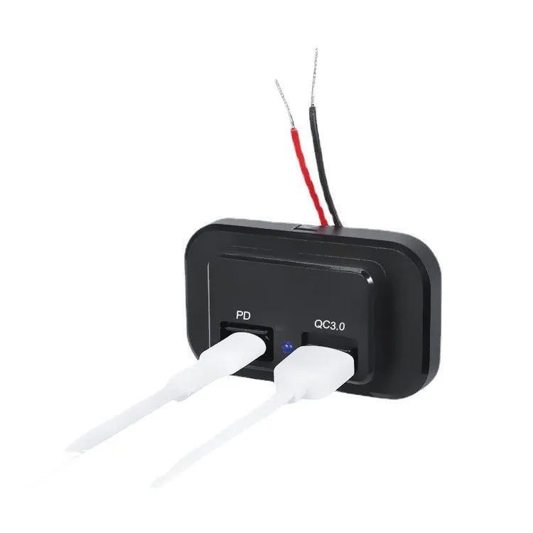 Black modified car charger with TYPE-C interface for 36W fast charging in vehicles