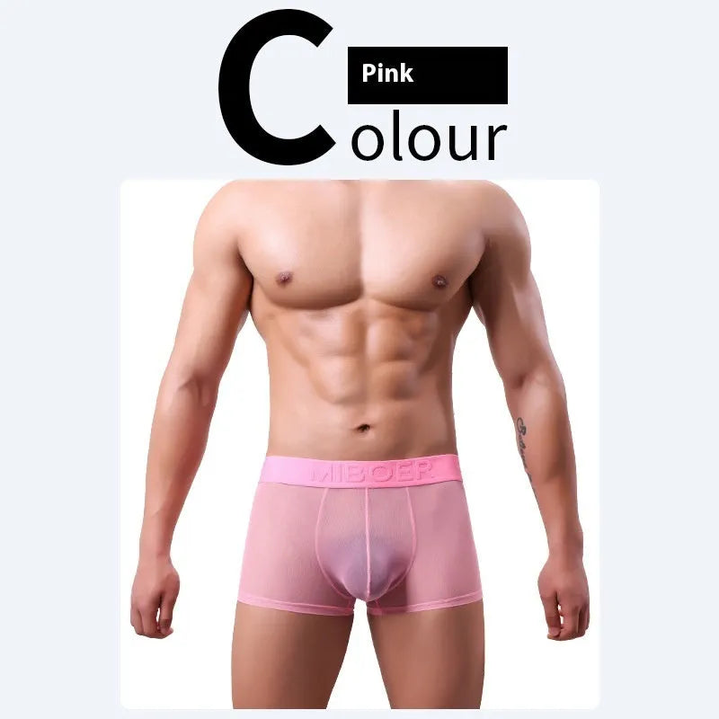 Men's thin invisible breathable boxer shorts in quick-drying polyester fabric shown in multiple colours