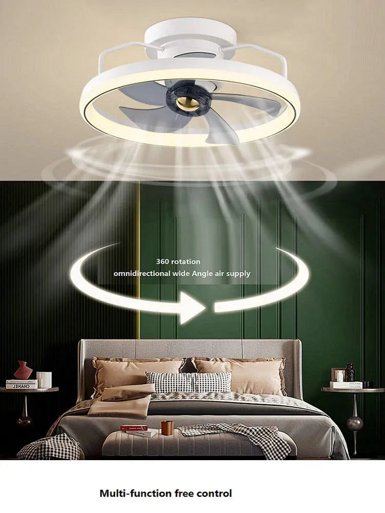 Modern simple style white ceiling fan lamp with integrated light fitting and PC blades.