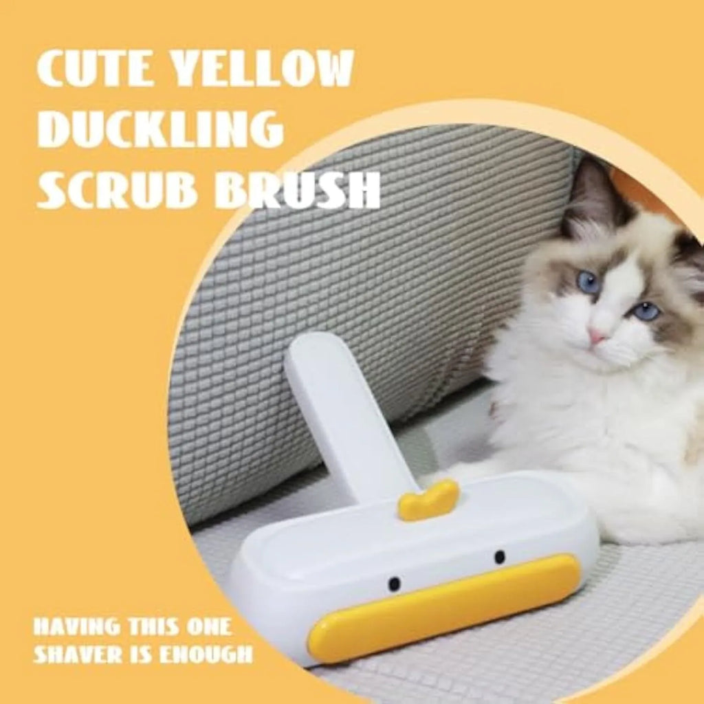 White portable pet hair remover with yellow duck cartoon design for furniture and car seats