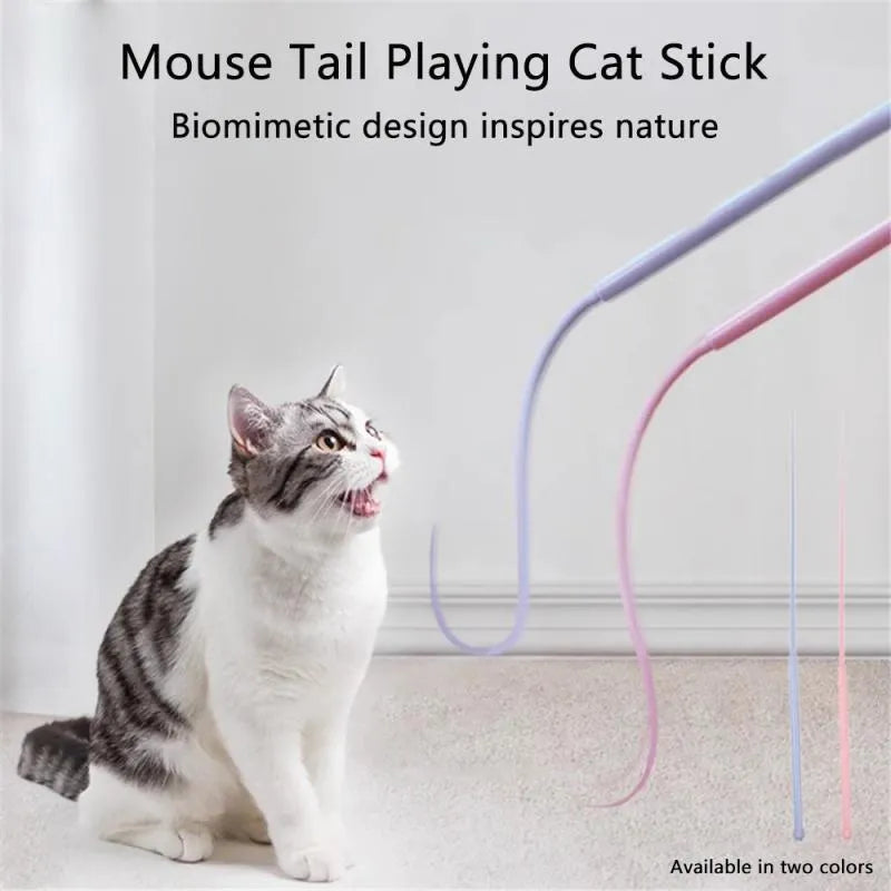 Blue cat teasing stick with 80cm silicone tail and cat head design for interactive feline play