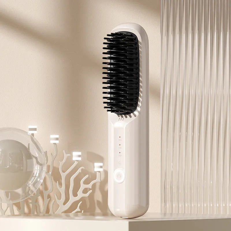 Wireless ionic straightening comb in beige colour with Type-C charging port