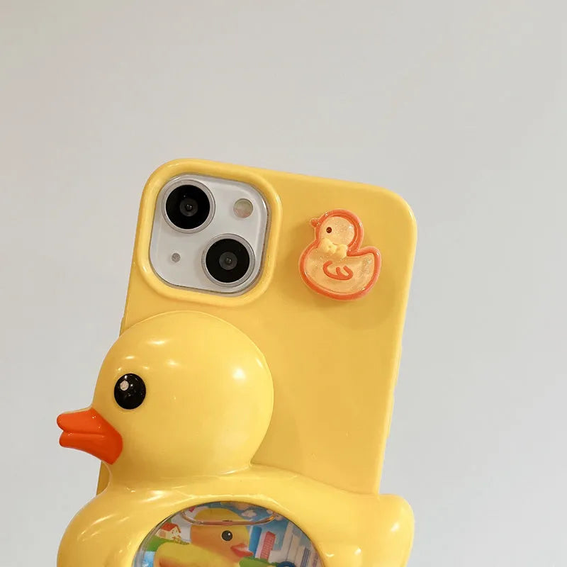 Yellow silicone iPhone case with 3D quicksand yellow duck design for anti drop protection