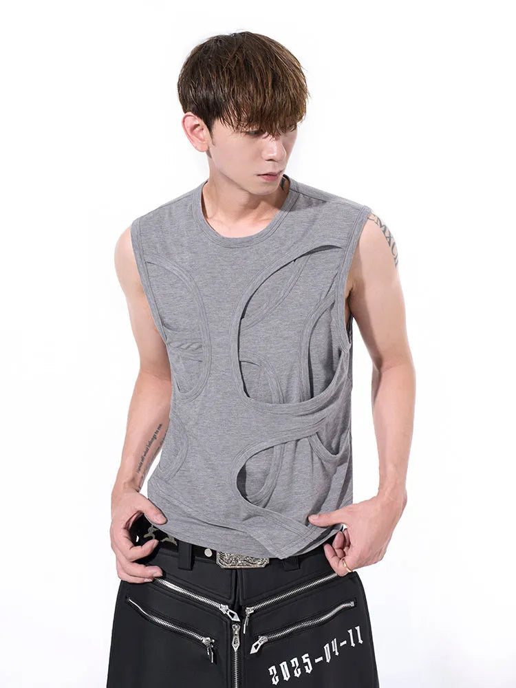 Men's solid colour lyocell vest tank top with round neck collar in black or grey colour