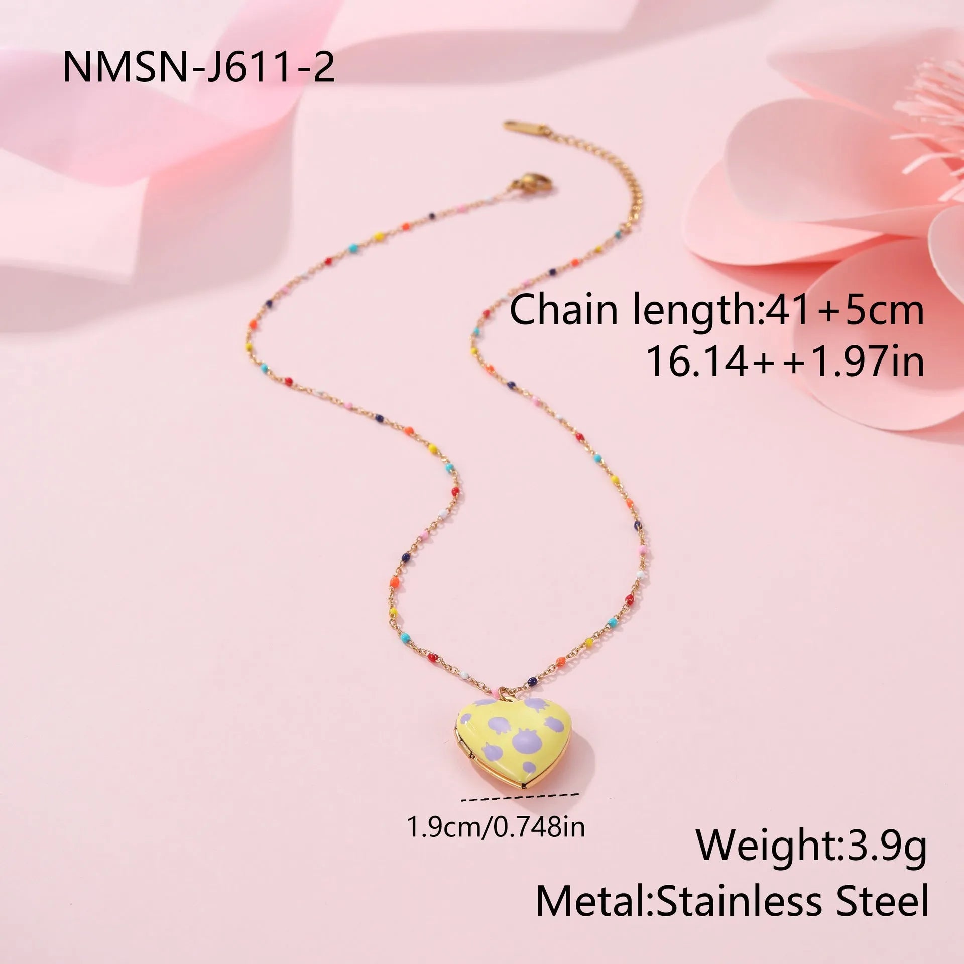 Gold-plated stainless steel necklace with heart-shaped fruit pendant on an adjustable chain.