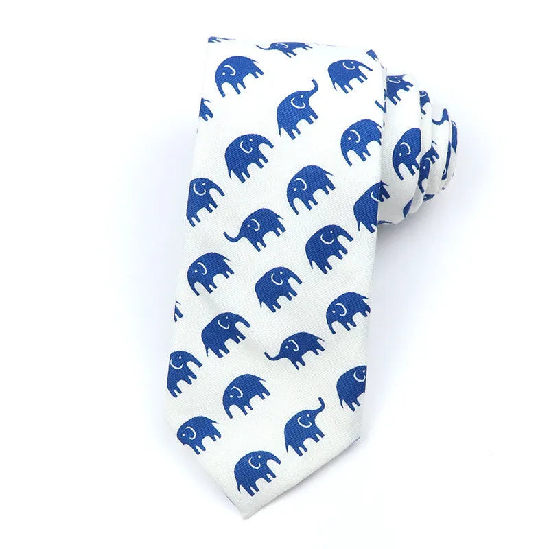 Men's narrow cotton bow tie in a cartoon print with an adjustable knot, shown in a selection of colours.