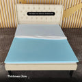 Thin gel memory cotton tatami mattress on a tatami floor, showing side profile to illustrate 2cm, 3cm, or 5cm thickness.