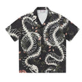Men's snake bone pattern printed Cuban collar shirt with short sleeves and loose cardigan style